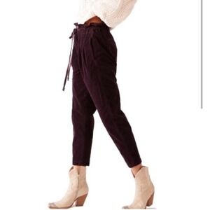 Free People Corduroy Paperbag Waist Trousers in Dark Plum